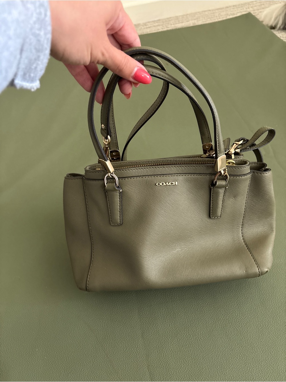 COACH Olive Green Leather Mini Satchel with Gold Hardware